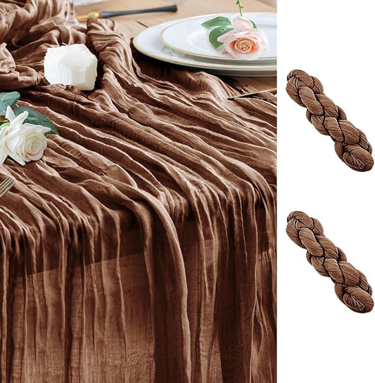 Wokceer Cheesecloth Table Runner Thanksgiving 2Pack 10FT Brown Boho Gauze Fall Cheese Cloth Table Runner for Party Long Rustic Sheer Table Runners for Baby Bridal Shower Wedding Easter Table Decor