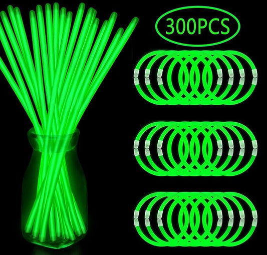 300 PCS Green Glow Sticks Bulk Glow in the Dark Bracelets and Necklaces with Connectors 8" Glowsticks Light Up Neon Party Favors for Hawii Carnival Halloween Christmas Wedding Birthday
