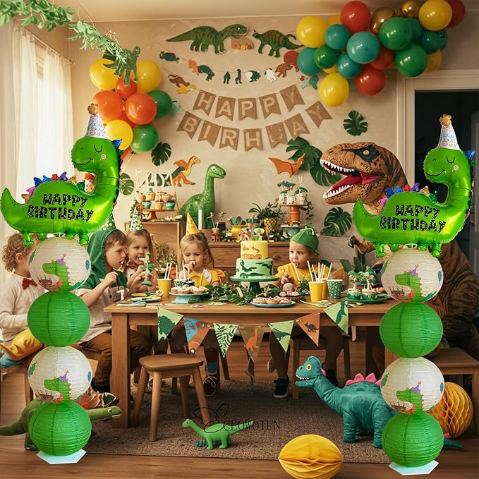 Dinosaur Balloon Column Stand Kit And Paper Lantern 2 Sets 5.5 Feet with Reusable Metal Telescopic Design for Dinosaur Parties, Party Supplie