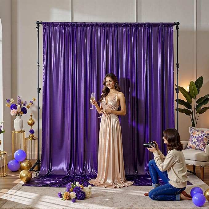 10x10FT Purple Sequin Backdrop Curtain for Party - 2 Panels 5x10FT Wrinkle-Free Shimmer Drapes for Birthday, Wedding, Christmas, Decorations & Photography