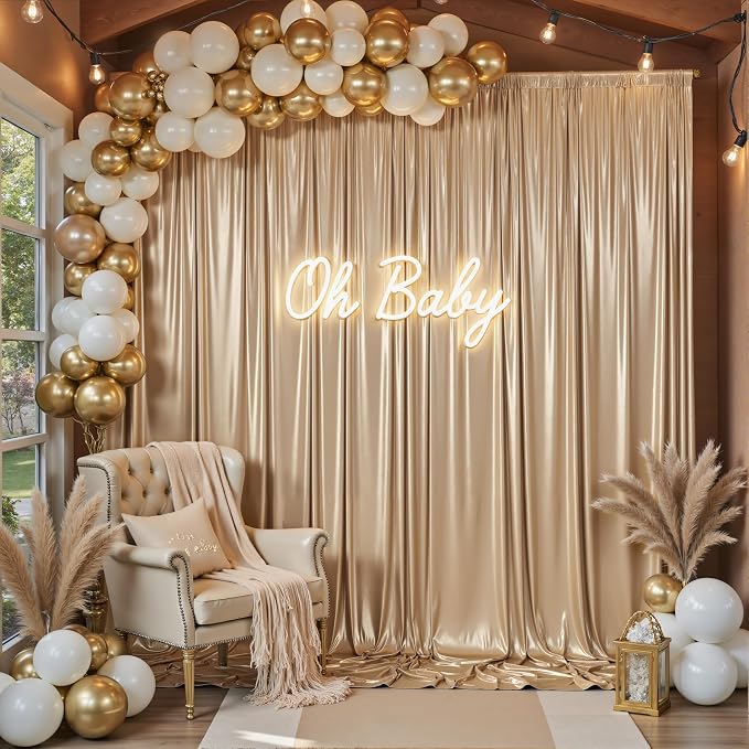 gogoparti 20x12FT Champagne Sequin Backdrop Curtain-4 Panels of 5x12FT Wrinkle-Free Glitter Drapes for Photography, Birthdays, Weddings & Graduations
