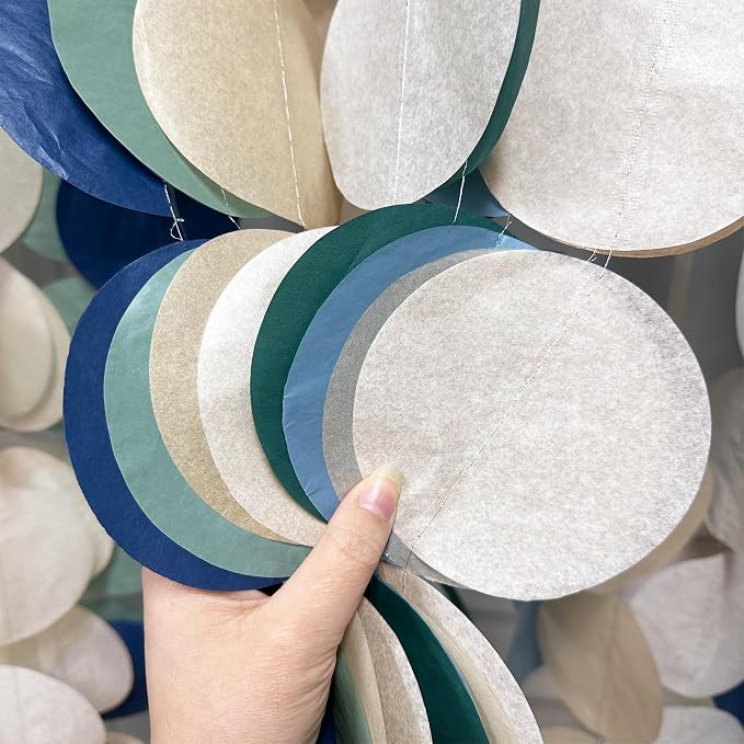 205 Ft Sage Green Dusty Blue Khaki Beige Circle Dot Backdrop Garland Tissue Paper Polka Dots Hanging Streamer for Baby Shower Birthday Wedding One Silly Goose Themed Party Decorations Supplies