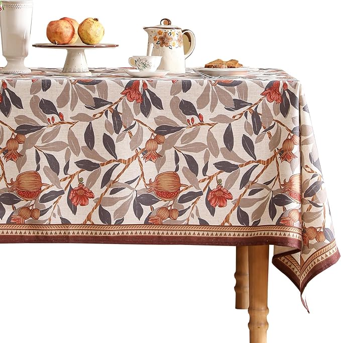 patdrea Vintage French Linen Tablecloth,Rectangular,87"x55" | Elegant Beautiful Table Cloth for Rectangle Table,Natural Floral Block Print,for Dining Room Tea Party Thanksgiving