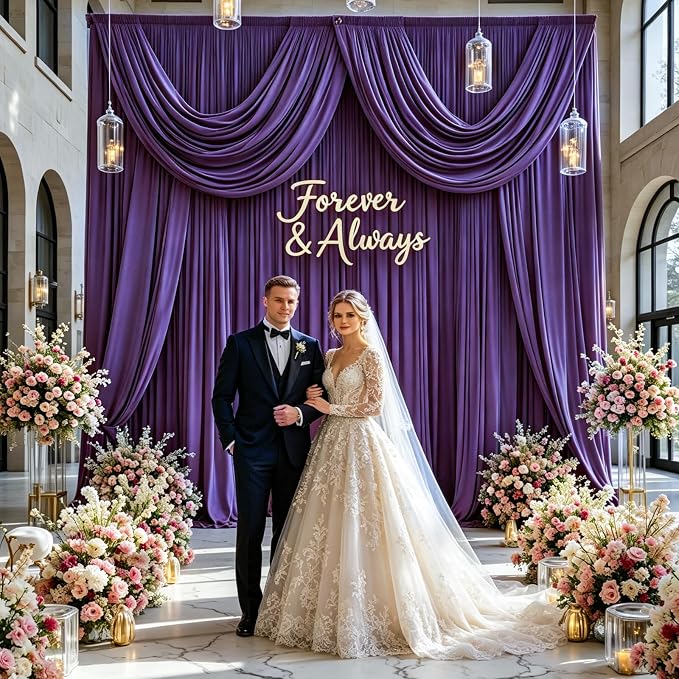 Gallety Lavender Backdrop Curtain for Wedding, Polyester Photography Backdrop Drapes - 30FT x 10FT Wedding Backdrop with Rod Pockets for Children's Party,Birthday,Event,Graduation Party Decorations