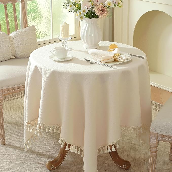 Table Cloth Square Table with Waterproof, Spring Tablecloth with Tassel,Tablecloths for Protect Table Dining, Party and Camping
