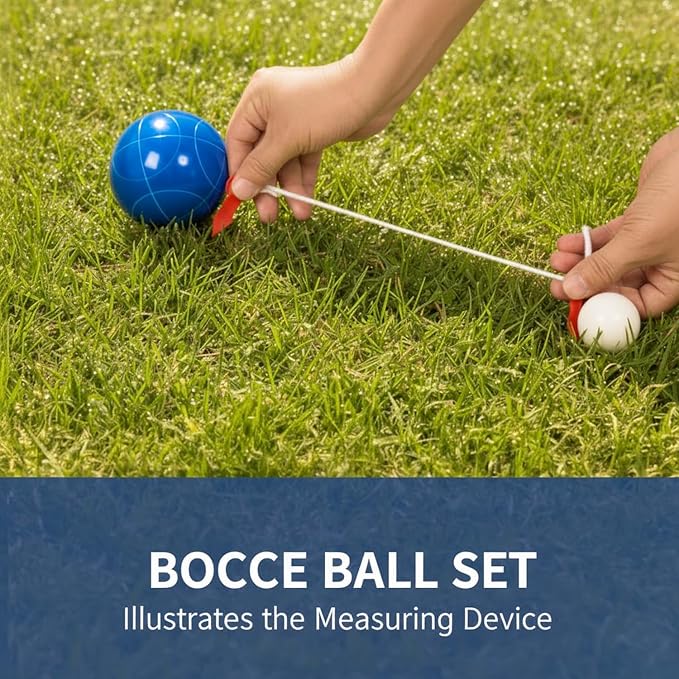 Bocce Ball Set 90mm (Regulation Size & Weight), 8 Resin Bochi Balls, Includes Pallino, Carrying Bag & Measuring Rope, Outdoor Sports Game for Family Backyard, Lawn, Cour t& Beach (2-8 Players)