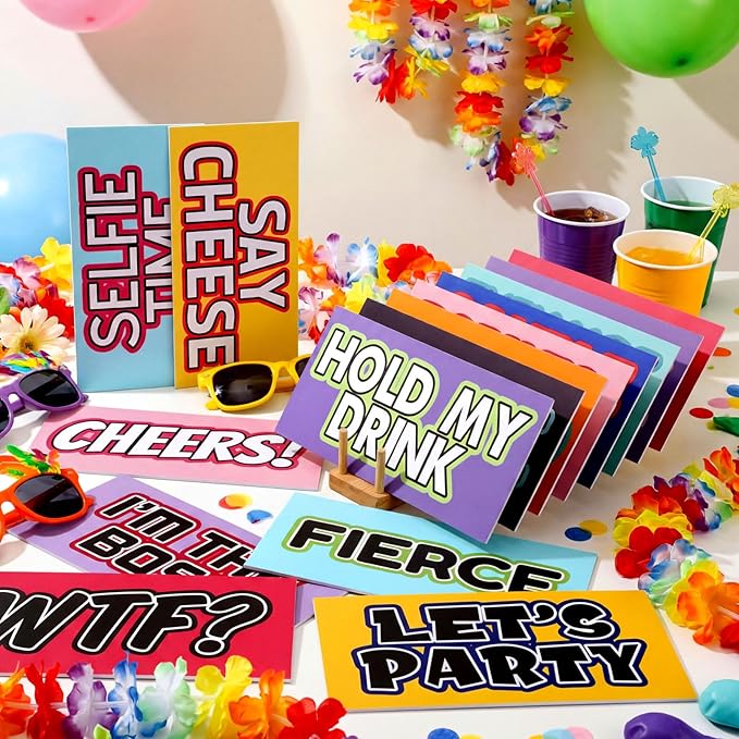 AceOrbit 64 Designs Funny Photo Booth Prop for All Occasion Double Sided 11x5.5'' Photobooth Props Sign Decor DIY Waterproof Selfie Sign for Wedding Graduate Birthday Party Supplies(Funny Style)
