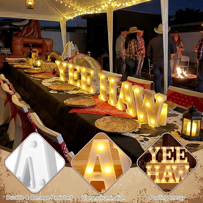 Honoson 6 Pcs Western Party Decorations Yee Haw LED Light up Sign West Neon Birthday Table Decorations for Cowboy Cowgirl Western Themed Birthday Baby Shower Party Decor