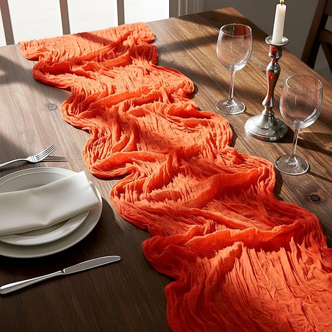 6 Pcs Pink and Orange Cheesecloth Table Runner Boho Gauze Cheese Cloth Runner 118" Rustic Table Decor for Sunset Party Wedding Bridal Baby Shower Birthday Thanksgiving Home Arbor Decor