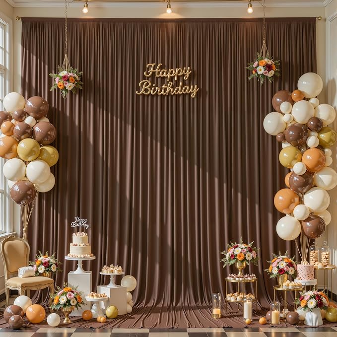 10ftx12ft Wrinkle Free Brown Backdrop Curtain, 2 Panels 12FT Long Wedding Photo Backdrop Drapes, Silky Polyester Back Drop Cloth for Birthday Photography Background Party Backdrop Draping