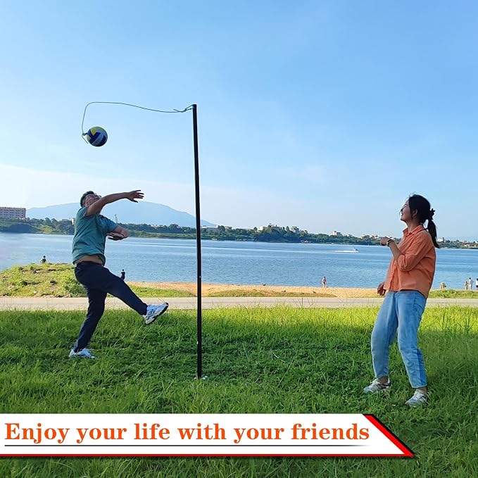 GOOSO Portable Tetherball Set with 2 Tetherball Balls, Rope and Pole, Heavy Duty Tetherball Equipment for Family Fun, Outdoor Game for Backyard, Lawn, Sand and Beach