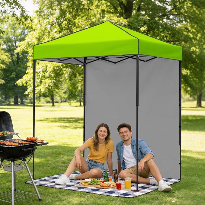 6x4 Pop Up Canopy Tent with One Wall Panel, Instant Portable Beach Canopy, Outdoor Tent with Carry Bag for Camping, Sports, Tailgating, Events, Neon Green