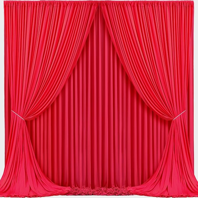 Red Backdrop Curtains 4 Panels-Wrinkle-Free Polyester Photography Drapes Party Photo Backgrounds for Wedding Christmas Photo Backdrops- 16 X10FT (Red)