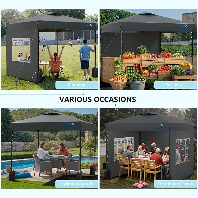 8X8 Pop Up Canopy Tent with 3 Sidewalls,Easy Up Canopy, Portable Outdoor Commercial Instant Shelter,Heavy Duty One Person Set Up Event Tent with Rolling Carry Bag,Grey