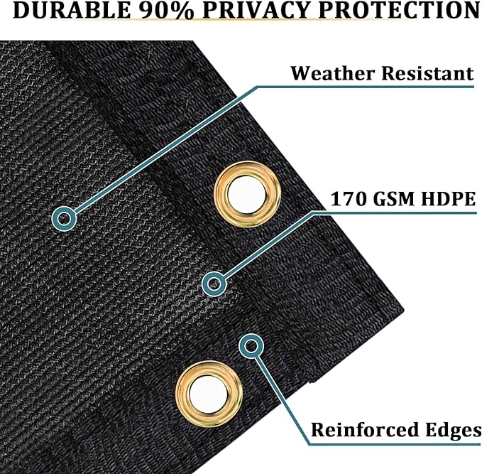 Shade&Beyond 5'x96' Black Privacy Screen Fence Cover 170 GSM Fencing Mesh Fence Panel for Wall Garden Yard Backyard Indoor Outdoor Home Decoration