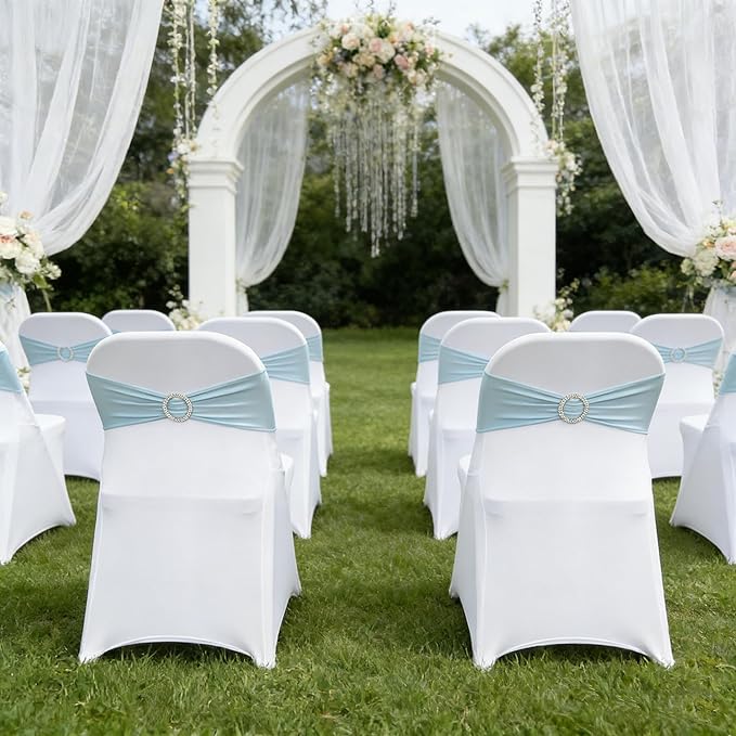 Spandex Chair Sashes Bands 30PCS Stretch Chair Ties Bows with Buckle Slider for Wedding Party Banquet Decoration (Baby Blue)