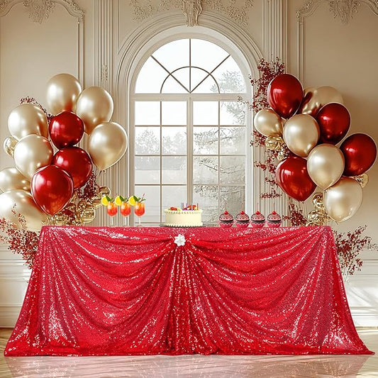 PartyDelight Red Sequin Tablecloth 90"x132" Table Cloth for Wedding Dinning Table Rectangular