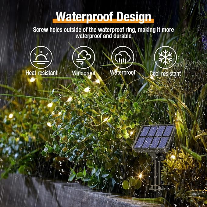btfarm 2 Pack Solar String Lights Outdoor, 66FT 160LED Solar Fairy Lights Outside Waterproof 8 Modes, Copper Wire Solar Powered Twinkle Light for Garden Tree Christmas Wedding Party,Warm White