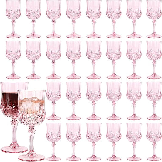 Plastic Wine Glasses, 10OZ Plastic Goblets Vintage Style Cordial Drinking Glasses for Wedding Reception, Grand Event Party Supplies(30, Pink)