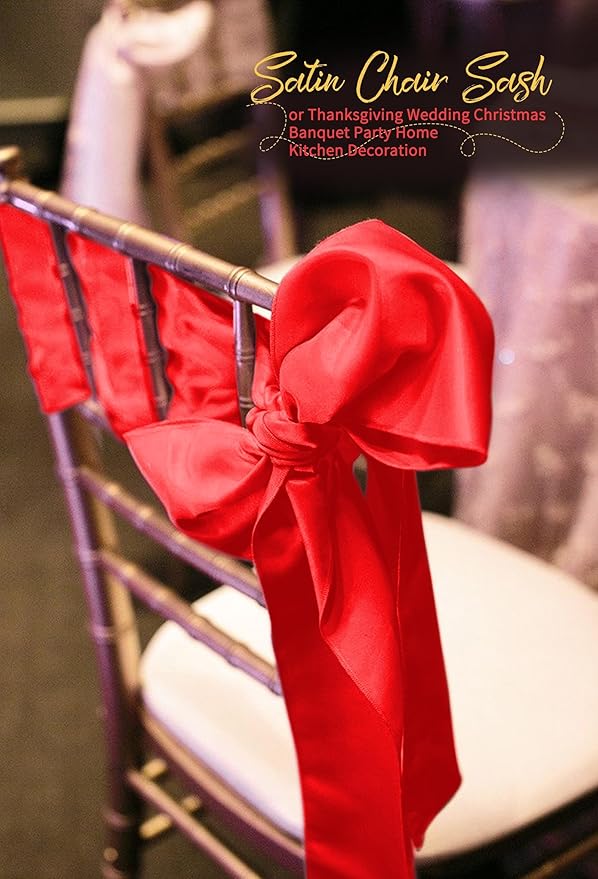 60 PCS Red Satin Chair Sashes, Ties Bows Designed Chairs Decorative, Chair Cover Sashes for Thanksgiving Wedding Christmas Banquet Party Home Kitchen Decoration (7 x 108 inch)