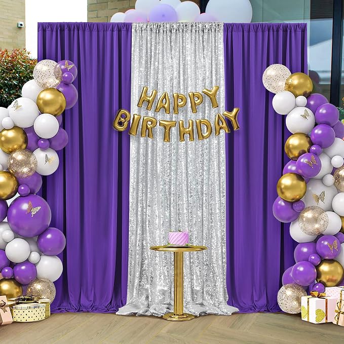 20ft×8ft Wrinkle Free Dark Purple Backdrop Curtain for Mermaid Themed Party, 4 Panels 5×8ft Soft Silky Purple Photo Backdrop Drapes for Birthday Parties Baby Shower Wedding Photography