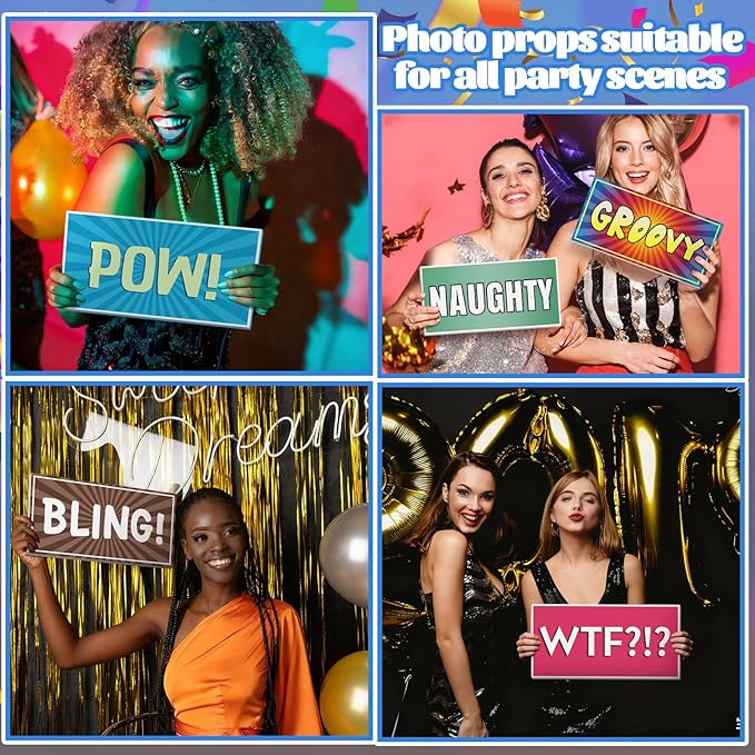 AceOrbit 64 Designs Funny Photo Booth Prop for All Occasion Double Sided 11x5.5'' Photobooth Props Sign Decor DIY Waterproof Selfie Sign for Wedding Graduate Birthday Party Supplies(Classic Style)