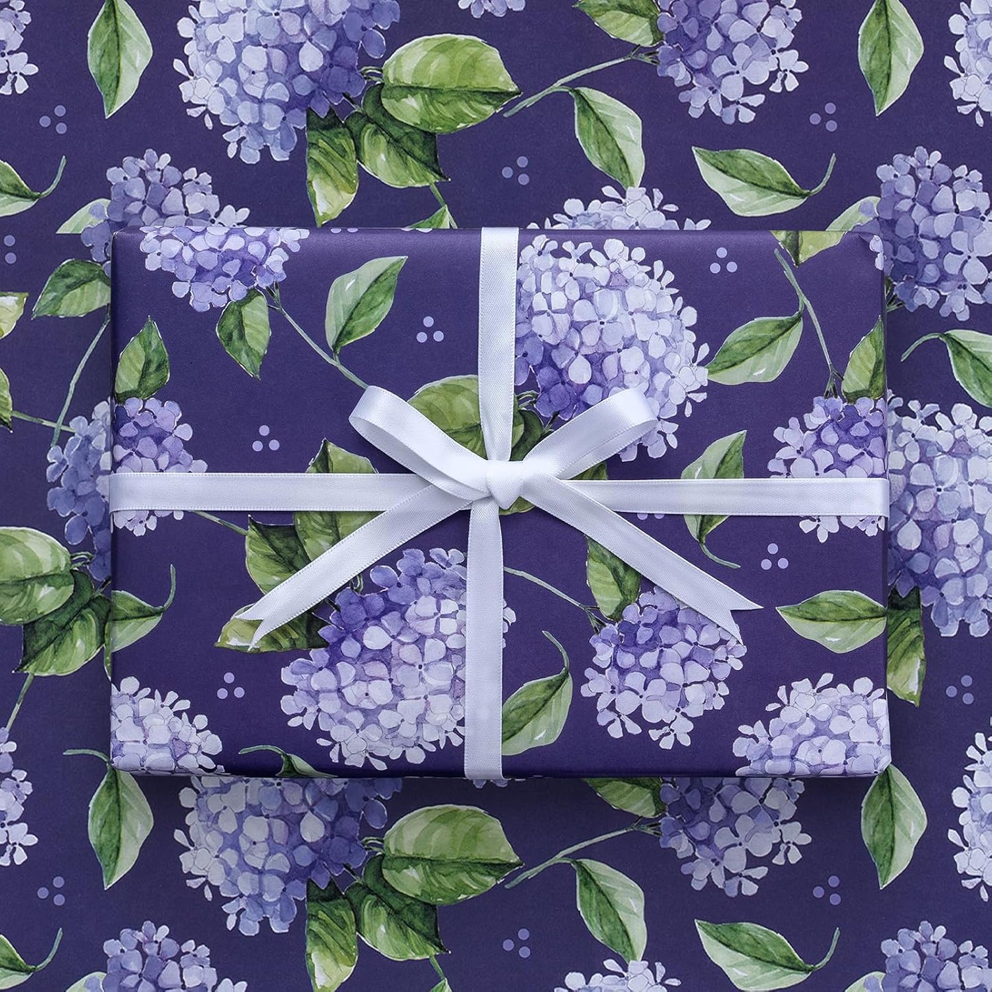 RUSPEPA Floral Wrapping Paper Roll for Women, Mini Roll, Elegant Hydrangea Flower Design Kraft Gift Wrap Paper Perfect for Birthday, Spring, Wedding, Bridal Shower, Mother's Day, 17 Inch x 16.4 Feet