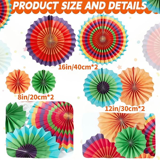 SUNBEAUTY Fiesta Party Mexican Birthday Party Decorations, Cinco De Mayo Hanging Paper Fans for Birthday Wedding Birthday Hanging Swirls Hispanic Heritage Month Decor Supplies