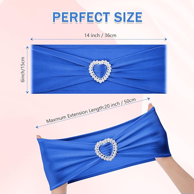 Howhic Pack of 60 Spandex Chair Sashes Bows Stretch Chair Cover Band with Buckle Slider Universal Elastic Chair Ties for Wedding Banquet Party Event Decoration (Royal Blue)