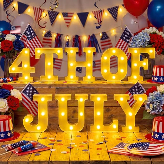 Honoson 9 Pcs 4th of July Lights Decoration Patriotic Party Letter Lights LED Neon Table Sign Decor for Memorial Veterans Independence Day Home Party Decorations