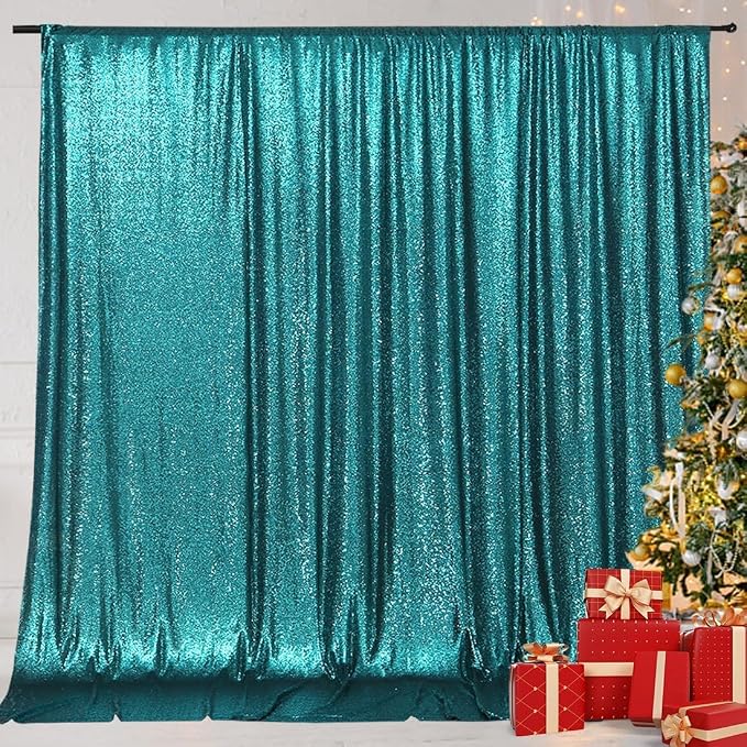 Eternal Beauty Teal Sequin Backdrop, 20x10 Ft Glitter Background Curtains for Shimmer Photography Party Wedding Birthday Back Drop Decor