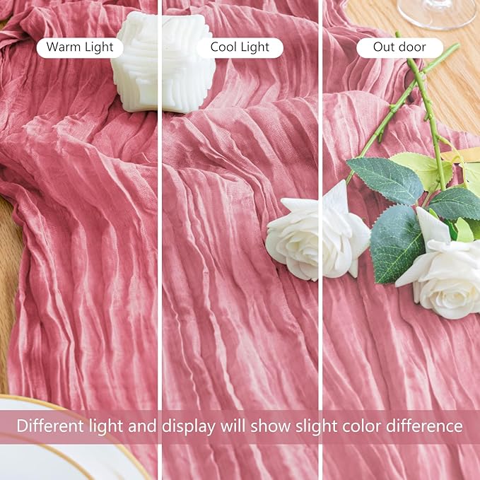 3PCS Table Runner Cheesecloth 10FT Pink Boho Gauze Cheese Cloth Rustic Sheer Table Runners for Wedding Birthday Bridal Baby Shower Party Decoration