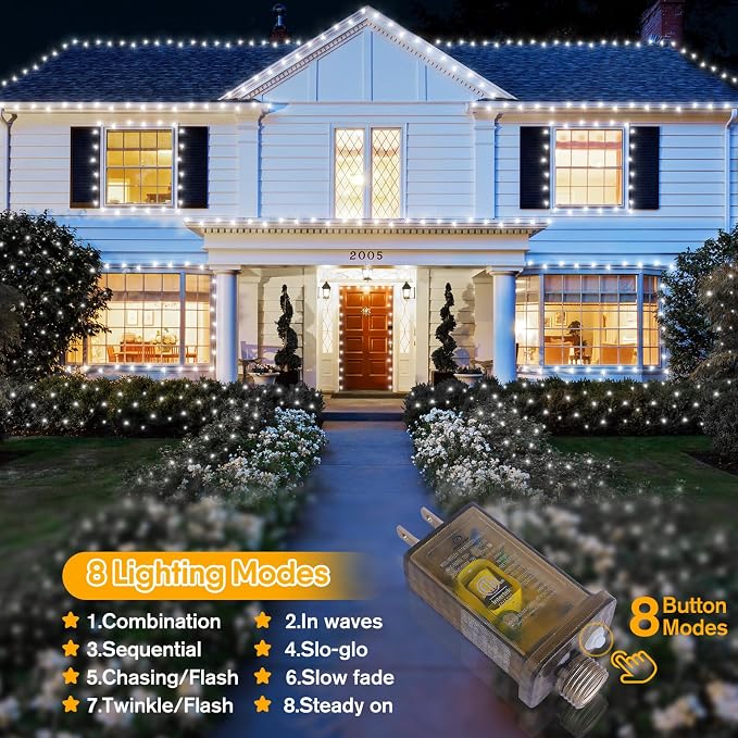 SAUIRS 600FT 1500 LED Christmas Lights Outdoor String Lights with 8 Modes Timer Waterproof Fairy Light Plug in for Outside Indoor Party Xmas Palm Tree Yard Wedding Decorations(Cool White)
