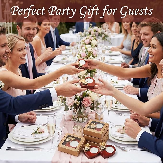 100 Pcs Wedding Candles Favors Rustic Wood Heart Candle Holders Bridal Shower Thank You Gifts for Guest Anniversary,Engagement Party Favors Decor (Deep Wood Color)