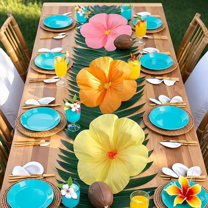 Giegxin 6 Pcs 12'', 16'' Large Hawaiian Hibiscus Paper Flowers Decorations for Wall Summer Luau Tissue Flowers Classroom Wedding Tropical Crepe Floral for Bridal Shower Mexican Fiesta Summer Birthday