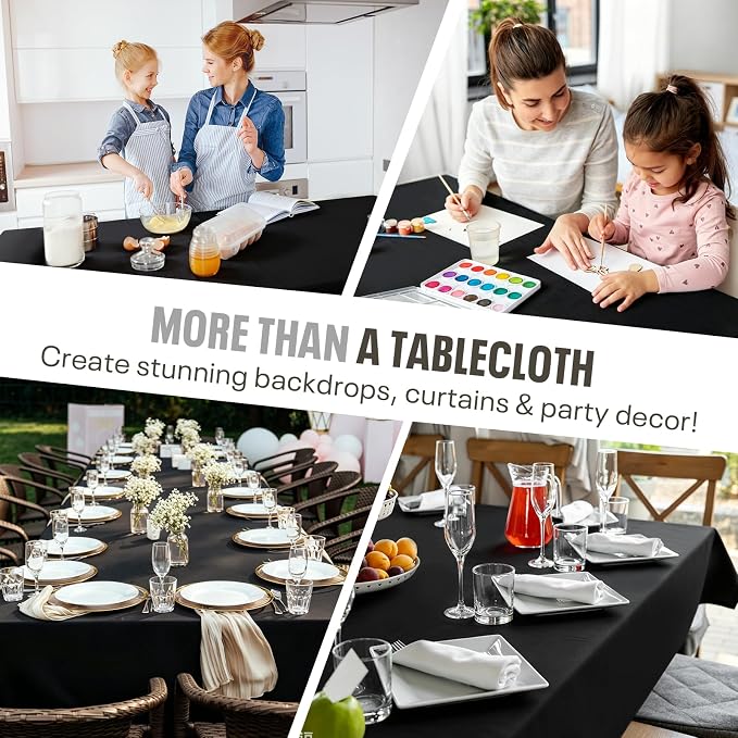54IN X 600FT Plastic Table Cover Roll, Plastic Table Cloths for Parties, Birthday, Weddings, Banquet,Disposable Tablecloth Roll for All Shape Tables,Party Supplies. (Black, 54 Inch X 600 Feet)