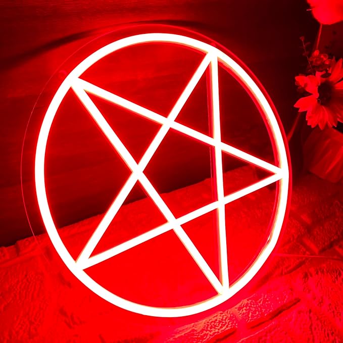 Allball Satanic Pentagram Neon Sign, Halloween Neon Light LED Gothic Pentagram Sign USB Powered Dimmable, for Halloween Party Game Room Home Bedroom Dorm College(13 * 13 In)