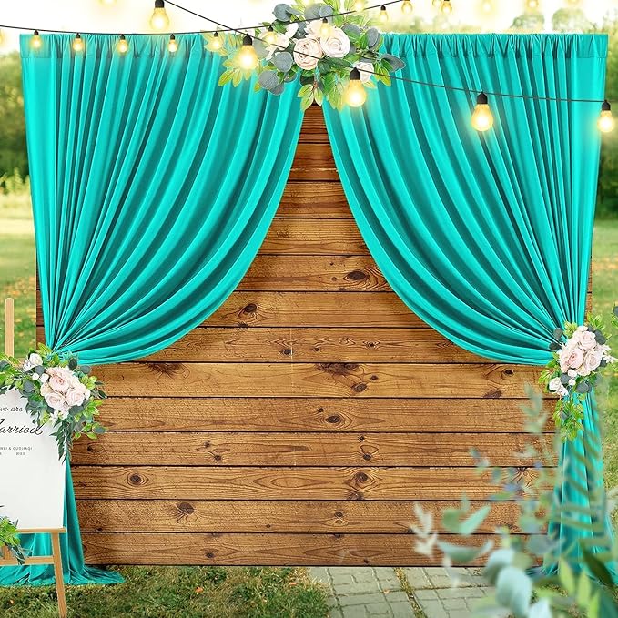 30 ft x 10 ft Wrinkle Free Turquoise Backdrop Curtains for Parties, Thick Polyester Teal Photo Backdrop Drape Panel for Wedding Mermaid Birthday Photography Background Party Backdrop Stand