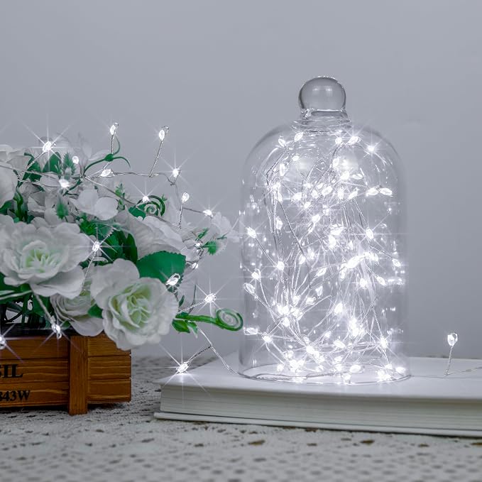 Firecracker Fairy Lights Plug in,2 Pack 20ft 200LEDs Silver Wire Cluster String Lights,8 Modes Remote Twinkle Light for Outdoor Indoor Garden Bedroom Christmas Tree Holiday,Cool White