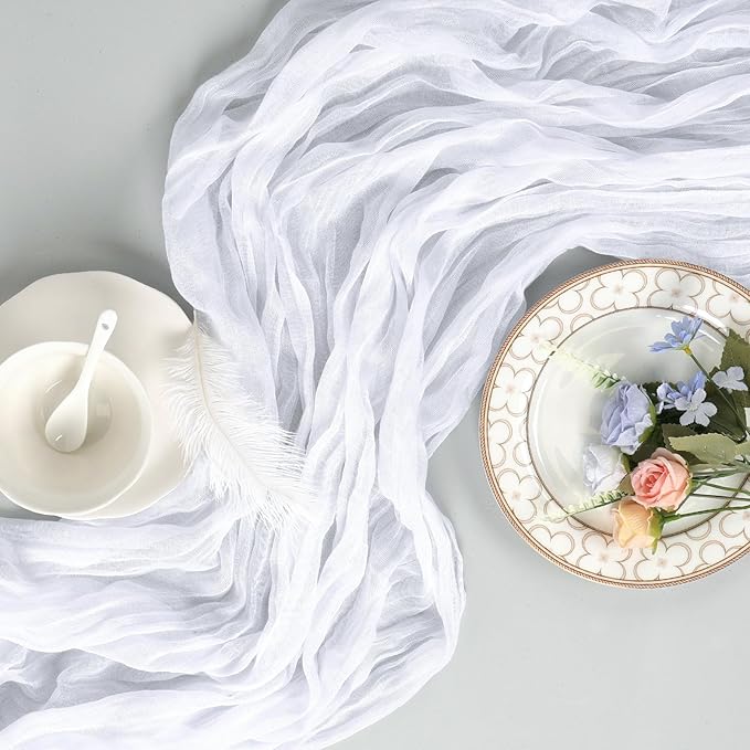 8 Pack White Cheesecloth Table Runner 10ft Boho Gauze Fabric 120 Inch Cheese Cloth Table Runner Rustic Sheer for Holiday Baby Shower Party Décor Home Wedding Decoration