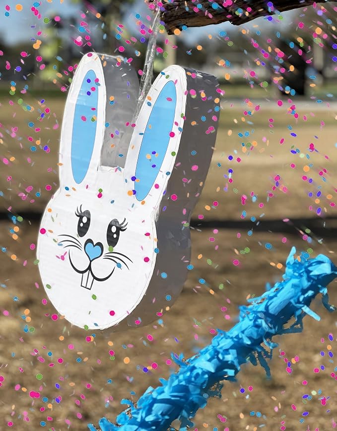 Jergrim Boy Easter Bunny Piñata Set with small stick and confetti bag - 17”x10”x 3” Perfect for Easter Celebration, Bunny Theme Parties, Party Decor, and more