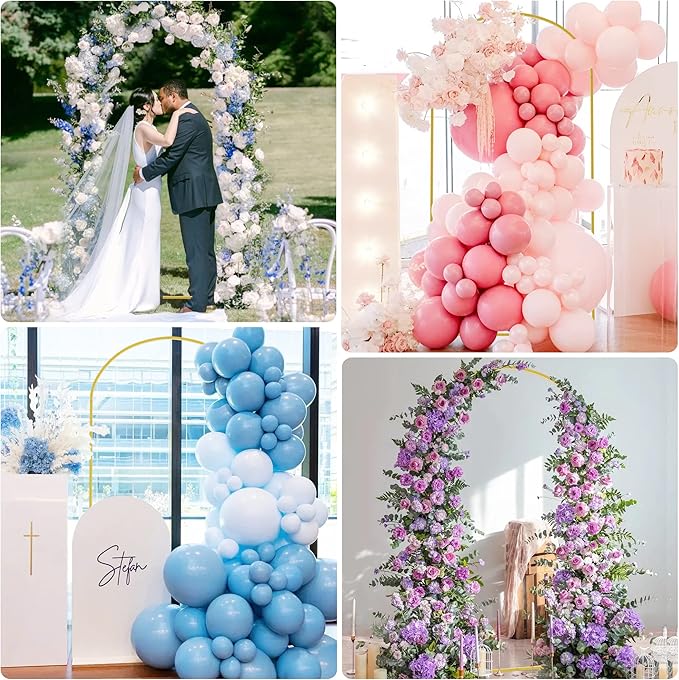 Putros Arch Backdrop Stand and Cover Set, 7.2ft, Gold Arch Stand with Dusty Blue Cover, Metal Arched Background Frame for Wedding, Birthday Party, Baby Shower, Photography Decoration