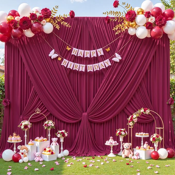 10 Panels Burgundy Backdrop Curtain for Wedding Parties Wrinkle Free Maroon Photo Curtains Backdrop Drapes Fabric Decoration for Birthday Bridal Shower Ceremony 50ft(W) x 10ft(H)