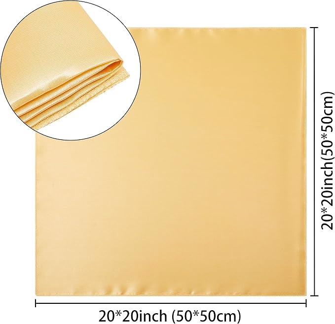 50 Pack Square Satin Dinner Napkins, 20x20 Inches Silky Soft Smooth Table Cloth Napkins for Restaurant Weddings Banquet Party Decoration, Gold