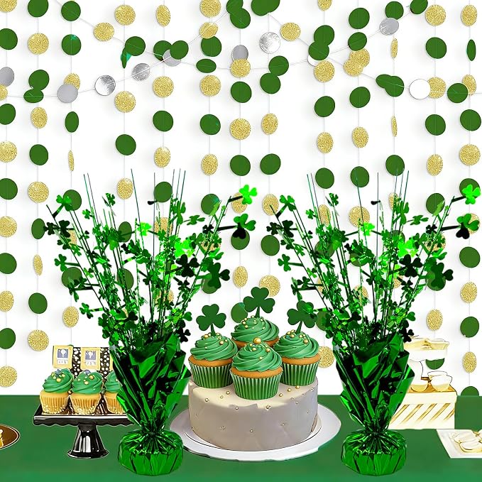 FUBININA 6 PCS St Patrick's Day Decoration Glitter Shamrock Metallic Foil Spray Centerpieces Lucky Clover Green Tabletop Decor for Irish St Patty's Day Birthday Wedding Home Party Supplies