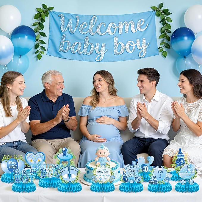It's a Boy Baby Shower Centerpieces Baby Shower Table Centerpieces Bloom Table Display with Letters A Sweet Baby Boy is on His Way Gender Reveal Decorations for Boy Birthday Supplies (Paper)