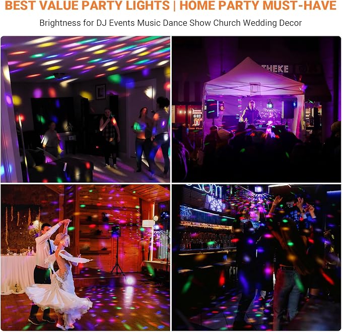 DJ Disco Party Light: Compact Derby Effect | RGBW Beam Output Through 48 Lenses - Remote Sound Activated DMX Control - Easy Setup Great for Dance Wedding Gig Band Mobile Karaoke Bar Club Home Party