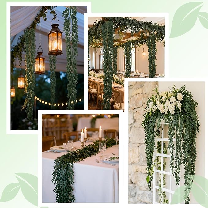 ucky Fake Vines, Eucalyptu Vines Garland, Ivy Vines, Green Artificial Wall Decor Hanging, Wedding Decoration，Flower Bouquet Decoration (2, Olive Vines)