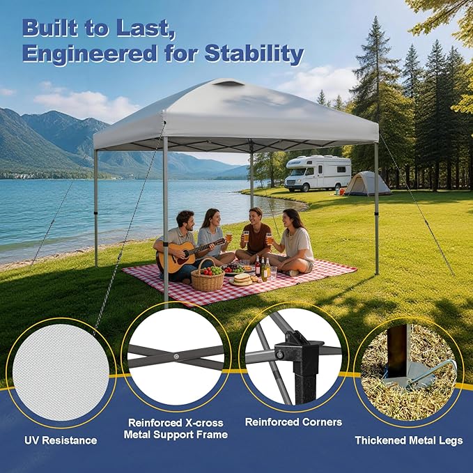 Explore Land 10x10 Pop Up Canopy with One Push Setup Heavy Duty Outdoor Sun Shade Tent for Beach,Camping,Events,Parties(White)