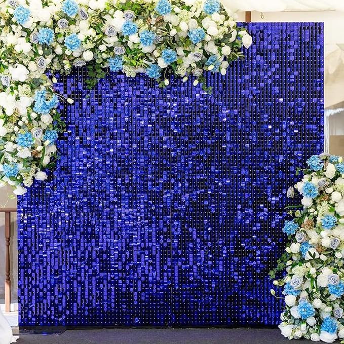 COKAOBE Blue Shimmer Wall Backdrop, 24PCS Square Sequin Shimmer Backdrop Panel, Photo Backdrops for Birthday, Anniversary, Wedding, Graduation & Bachelorette Party Decoration